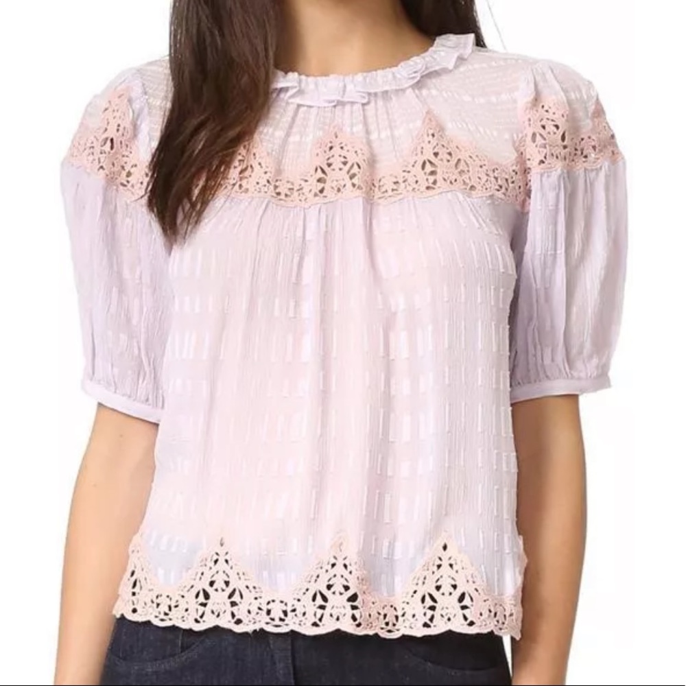Rebecca Taylor Short Sleeve Clip Mix Top in Violet Haze